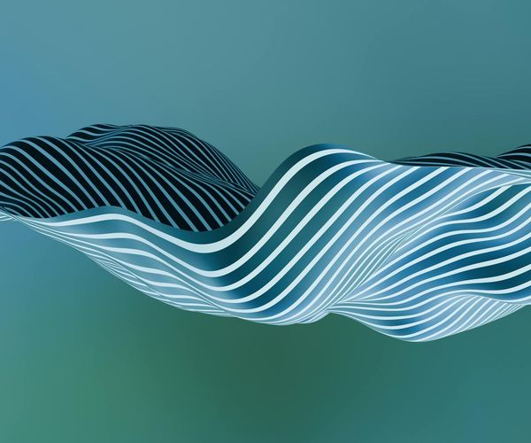 Abstract image representing airflow and breathing with cyan lines.